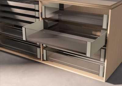 КОМПЛЕКТ Полка внутренняя выдвижная со стеклом 450 мм Конеро H 168 W 434-494 мм, шампань Kessebohmer | официальный магазин
